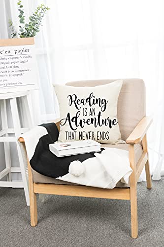 Farmhouse Reading Quote Pillow Cover - 18" x 18" Decorative Cushion