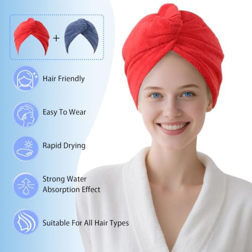 Microfiber Hair Drying Towel Wrap 2-Pack, Super Absorbent Hair Turban