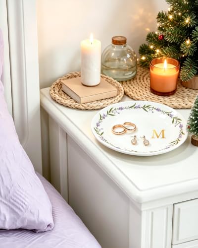 Personalized Ceramic Jewelry Dish Ring Holder - Floral Design J