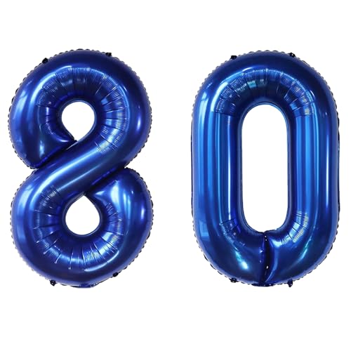 40 Inch Navy Blue Number 80 Foil Balloon for 80th Birthday Party