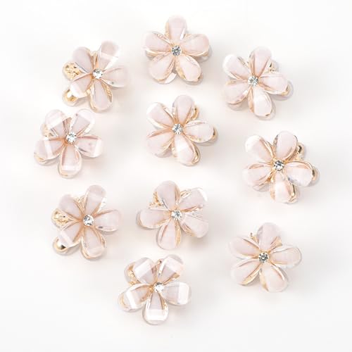 ASVNRES Mini White Rhinestone Flower Hair Claw Clips 10-Pack