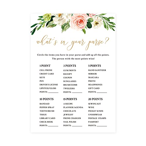 What's in Your Purse Game Cards - 30 Pack for Bridal Shower & Weddings