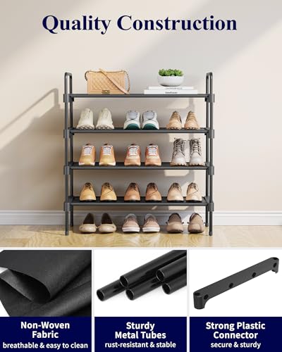 Kitsure 26.6" Wide Black Shoe Rack - 4 Tier Closet Organizer