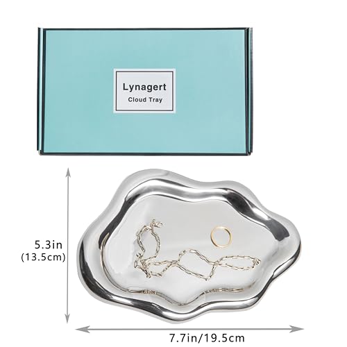 Lynagert Silver Cloud Ceramic Jewelry Trinket Dish for Rings & Earrings
