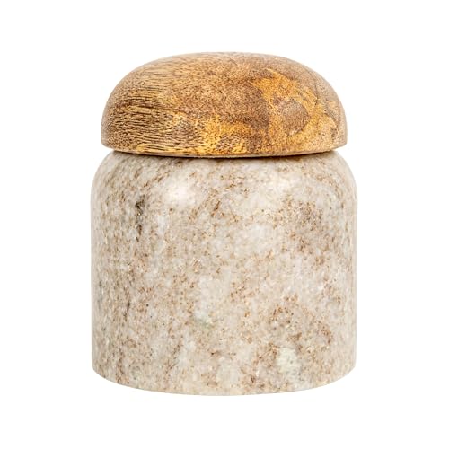 Marble & Mango Wood Pinch Pot Canister with Lid - Natural