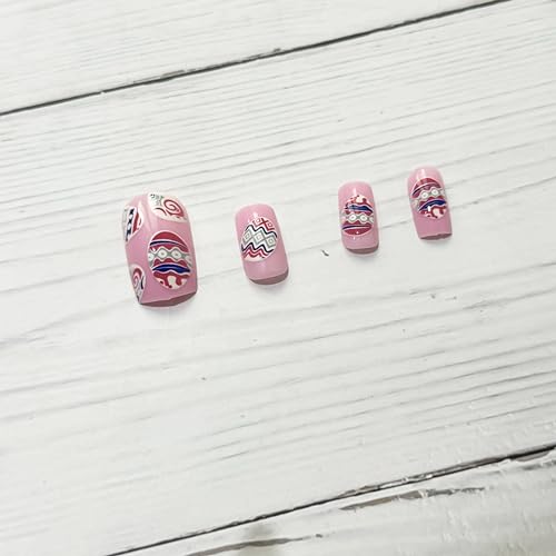 GRITOSE Easter Press on Nails Medium Square Glossy Fake Nails 24pcs