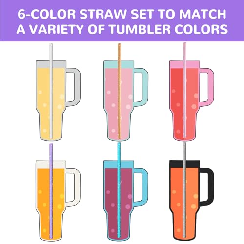 NiHome 12-Pack 12" Glitter Reusable Straws for Stanley 40oz Tumbler + Brushes