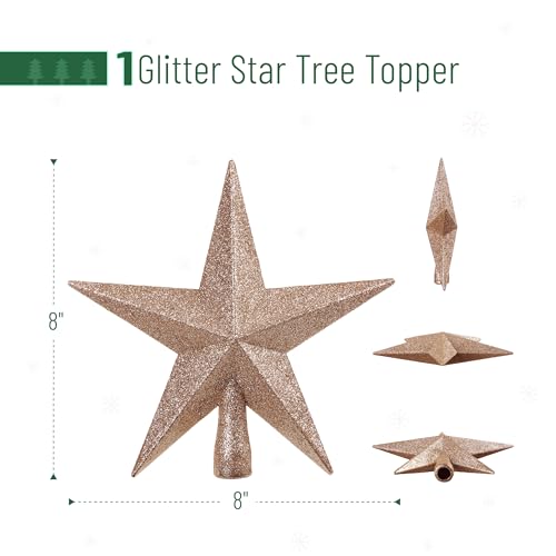 Christmas Tree Topper Glitter Star 8-Inch - Champagne