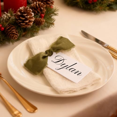 12 Elegant Place Cards with Ribbons for Weddings & Events