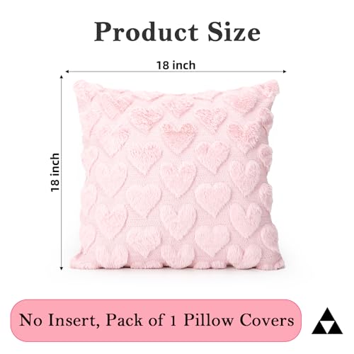 JoraLion 18x18 Plush Heart Throw Pillow Covers - Set of 2, Pink