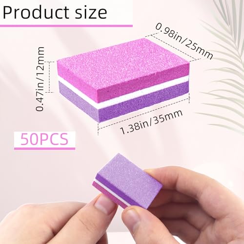 50 Pcs Mini Nail Buffer Blocks 100/180 Grit Sponge Files for Acrylic Nails