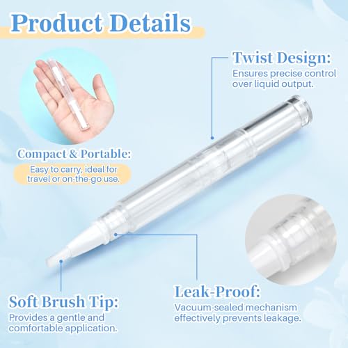 RAQEHO Empty Cuticle Oil Pens 5-Pack 3ml - Transparent Twist Applicators with Brush Tip for Nail Care and Cosmetics