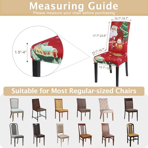 Christmas Dining Room Chair Covers Set of 8 - Santa Claus Stretch Slipcovers