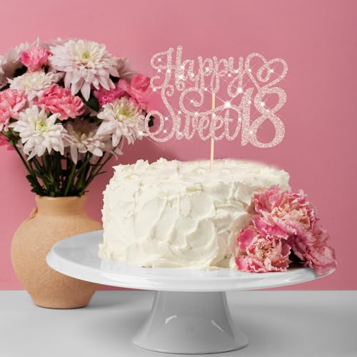 Pink Glitter 18th Birthday Cake Topper - Cheers to 18 Years