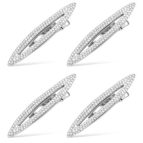 Rhinestone Hair Clips Set 4 Pcs 2.4 Inch Silver Metal Snap Barrettes
