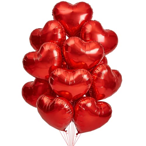 18-Inch Red Heart Balloons - 12 Premium Foil Mylar Decorations