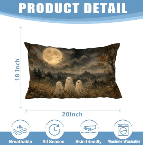 Ghost Moon Lumbar Pillow Cover 12x20, Dark Academia Halloween Decor