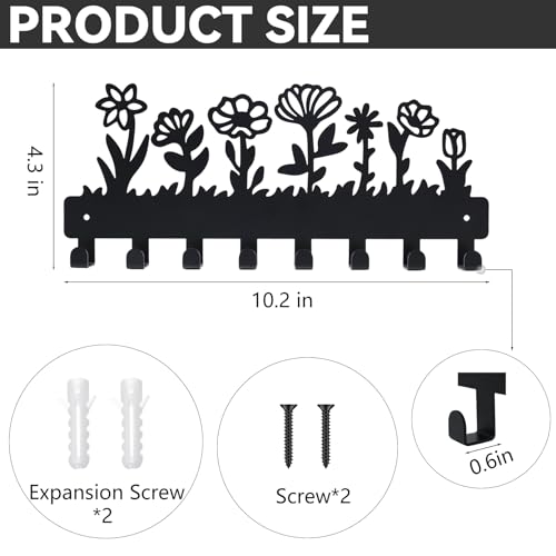 Wall-Mounted Key Holder with 8 Hooks - Cute Flower Design