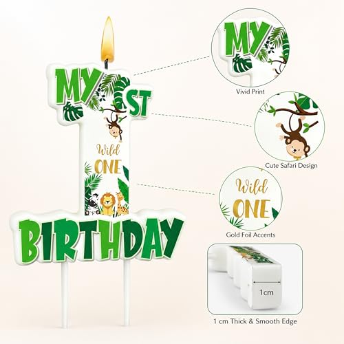 Wild One Birthday Candle - Jungle Animal Themed Cake Topper