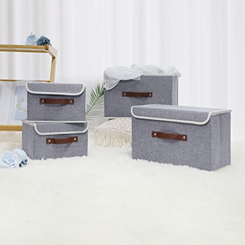 Small Gray Fabric Storage Box Bin with Lid - ANMINY 10"x8"x7"