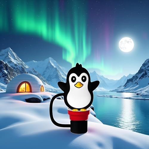 Black Penguin Silicone Straw Cover for Stanley Cup 10mm Tumbler Topper