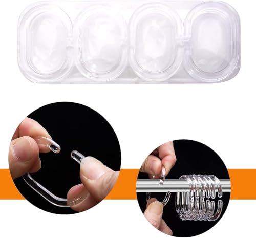 Silicone Shower Curtain Rings Hooks - Clear, 12 Pack