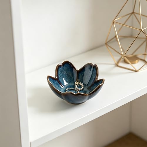 Floral Ceramic Jewelry Tray - 3.5" Ring Holder & Trinket Bowl