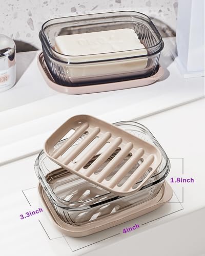 PEISAINOX Clear Travel Soap Holder with Lid, Leakproof & Drainage Layer – Portable Soap Case for Camping, Gym, Bathroom