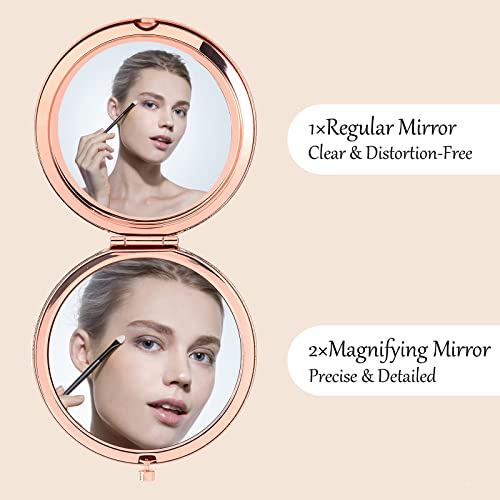 ORIGACH Rose Gold Compact Mirror with Gift Box, Engraved Inspirational Pocket Mirror for Women