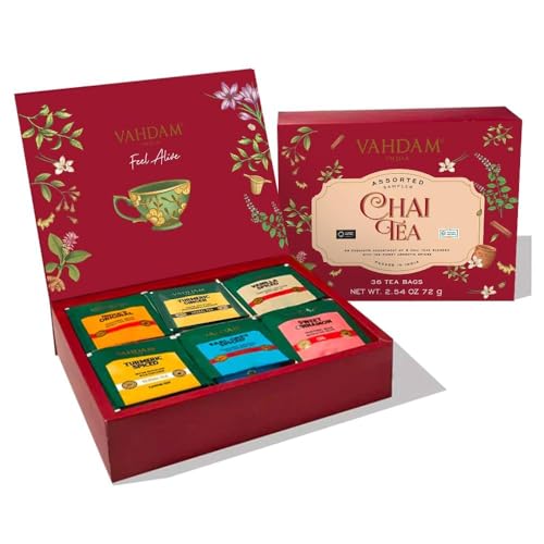 VAHDAM Chai Tea Variety Pack, 36 Eco-Friendly Pyramid Tea Bags - 6 Flavors