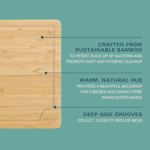 Gibson Home Forestview 18" x 12" Bamboo Cutting Board ? Durable Large Kitchen Wooden Chopping Carving Board with Juice Groove, Oil Finished