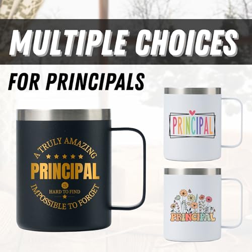 Black 12oz Stainless Steel Coffee Mug with Handle & Lid - Principal Appreciation Gift