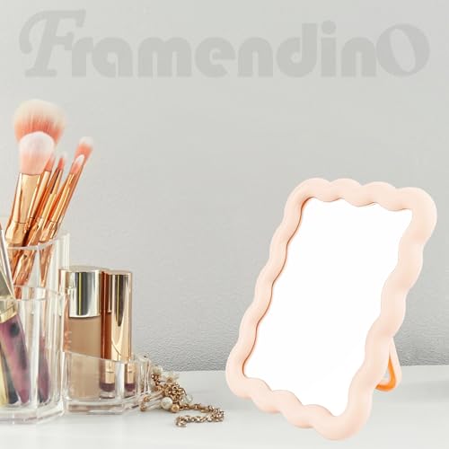 Framendino Pink Wave Desk Mirror Aesthetic Folding Vanity Mirror