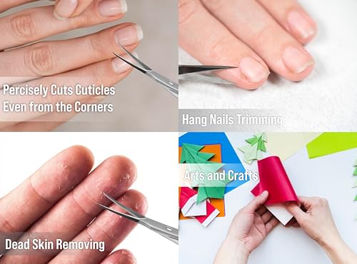 GLANZA Precision Cuticle Scissors - Extra Sharp Curved Stainless Steel Manicure Trimmer with Leather Case