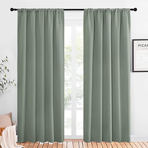 NICETOWN Greyish Green Blackout Curtains - 52 x 84-Inch Rod Pocket Drapes (2)