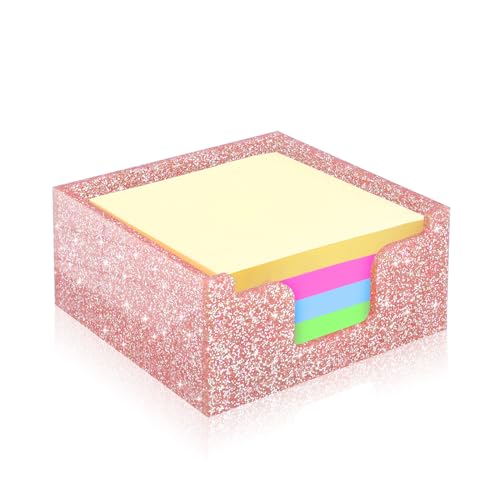 Rouidr Acrylic Sticky Note Holder - Rose Gold Glitter Memo Pad Dispenser