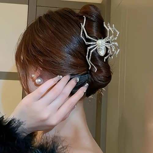 Halloween Spider Hair Claw Clip Metal Silver Alloy Hair Clamp for Women