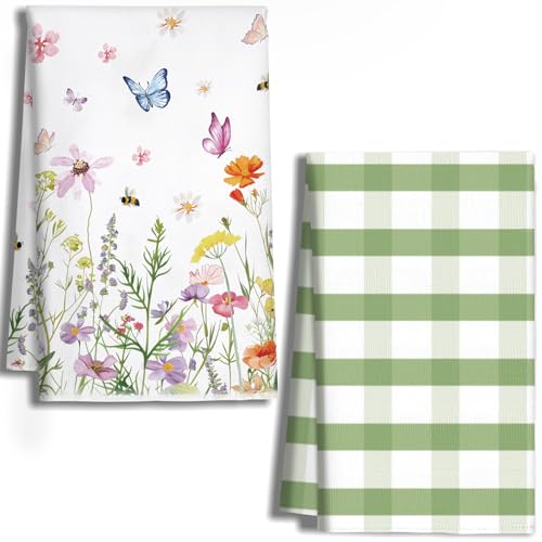 Tegeme Floral Kitchen Towels Set - 2 Pcs Wildflower Dish Towels