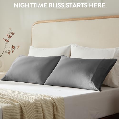 SureFit Gray Queen Size Washed Ultra-Chill Cooling Pillowcase Set of 2