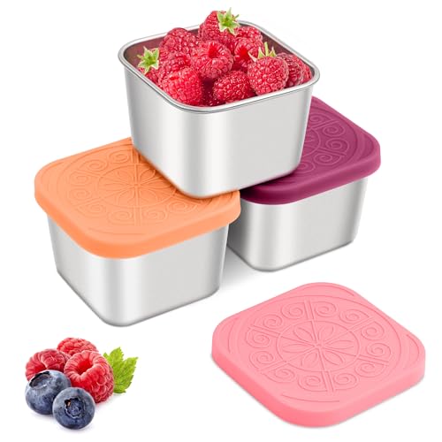 Qukaka Stainless Steel Snack Containers - Leak Proof & Portable, 3-Pack