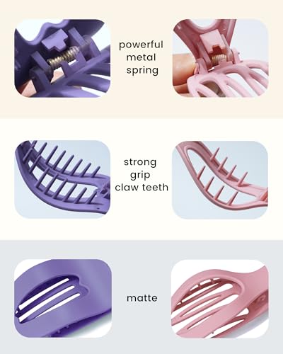 ACECHA 6 Pcs Flat Hair Claw Clips - Comfortable Non-Slip Lay-Flat Design