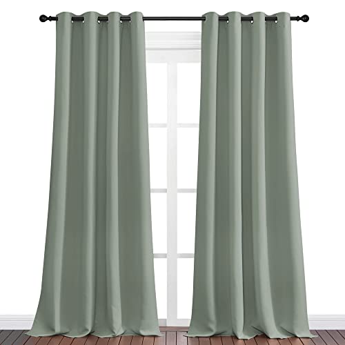 NICETOWN Greyish Green Blackout Curtains 55"W x 96"L, 2-Panel Grommet Set