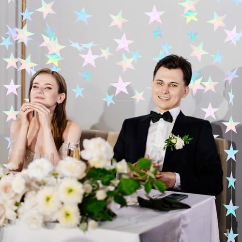 Iridescent Star Garland Decoration - 65 Ft Double Sided