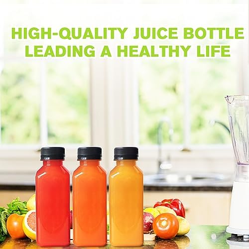 Leaflai 8oz Plastic Juice Bottles with Black Tamper-Proof Caps - 12 Pack