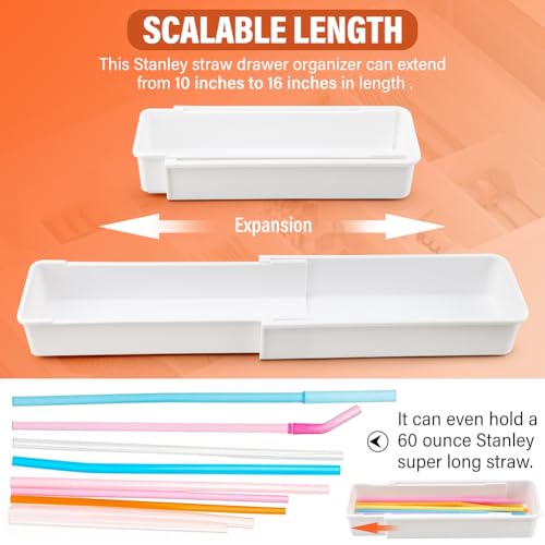 Frandilo Expandable Straw Organizer Drawer - White, Adjustable Length