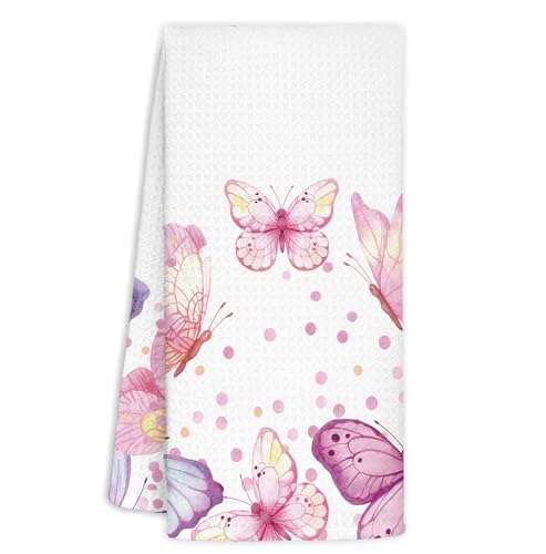 Pink Butterfly Hand Towels - 16x24 Inch Decorative Kitchen & Bathroom Towels