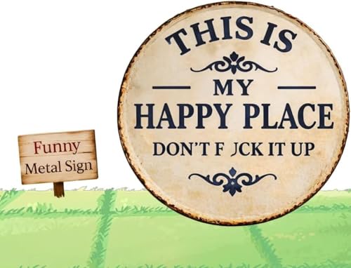 Funny Metal Garden Sign - 'This Is My Happy Place' Decor, 8in