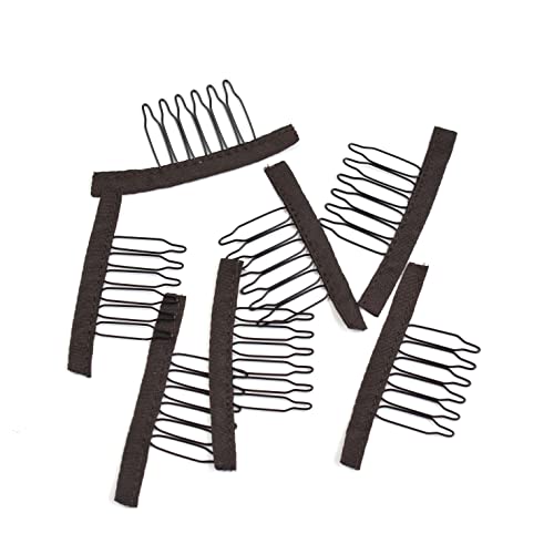 24 Pcs Wig Combs 6-Teeth Metal Wig Cap Clips Secure Hair Extensions Dark Brown