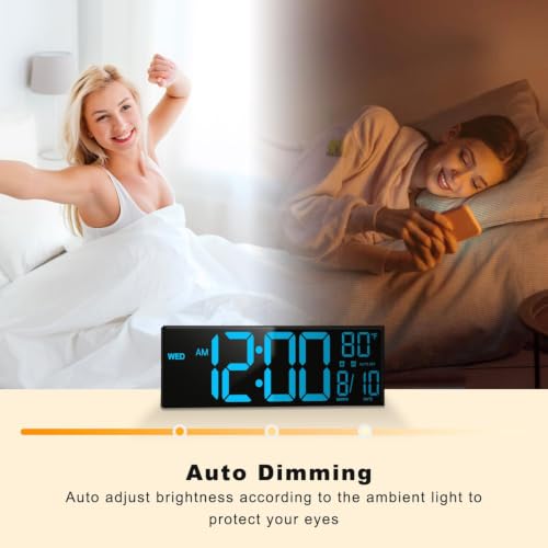 Large 16-inch Digital Wall Clock with Countdown Timer & Temperature - Blue Variation