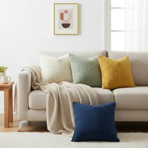 Textured Corduroy Throw Pillow Cover 18x18 Inch - Cream White